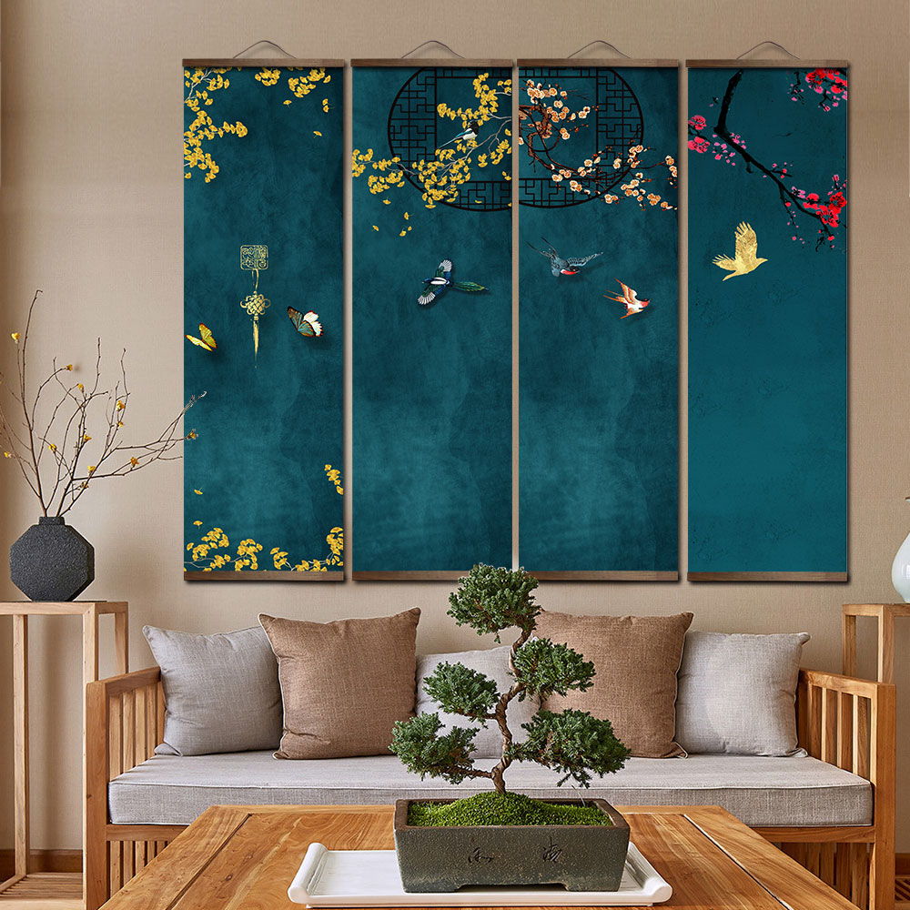 중국 스타일 Morandi 색상 축하 조류와 꽃 홈 벽 장식 decoracion 파라 sala 열대 벽 아트 캔버스